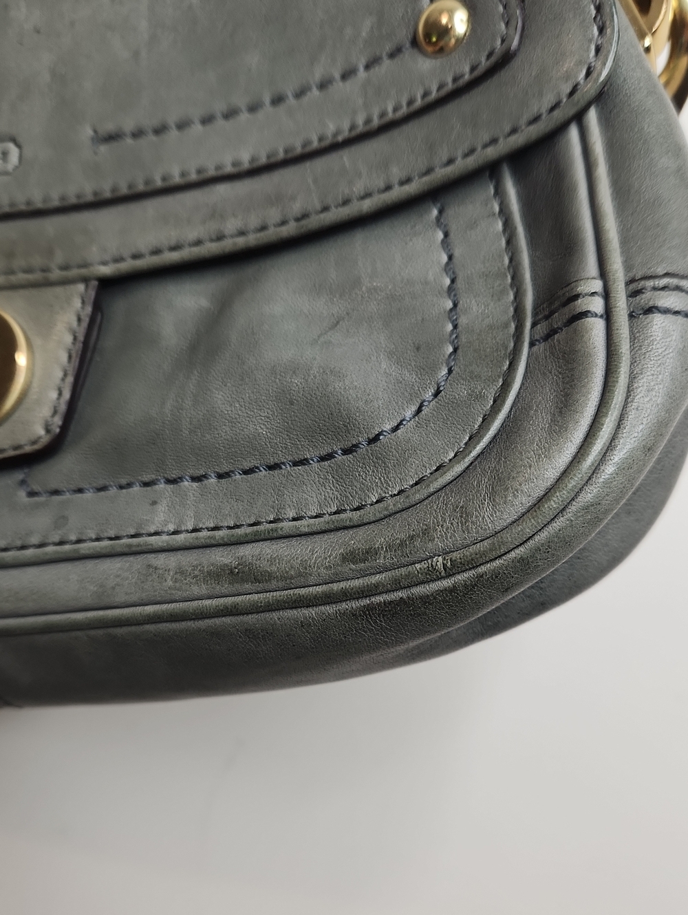 Coach light Gray Leather Turnlock Shoulder Bag Gold Hardware Classic Small Purse - Picture 8 of 13